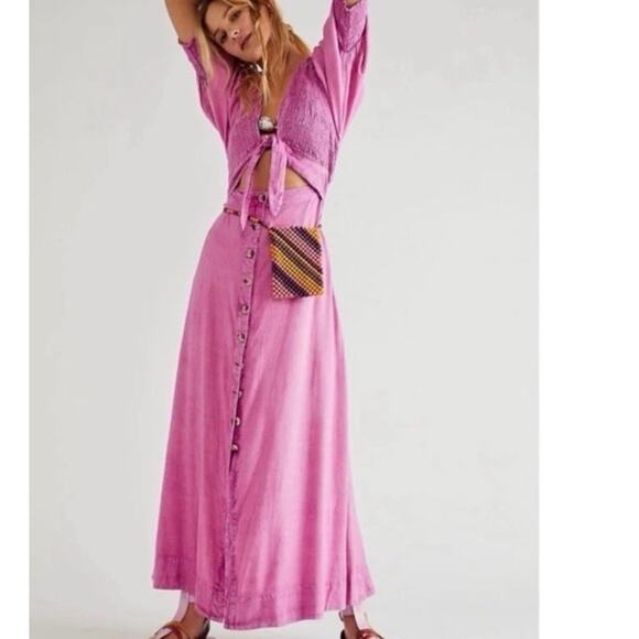 Free People String of Hearts Maxi Dress in Pink Size XS - Picture 4 of 10